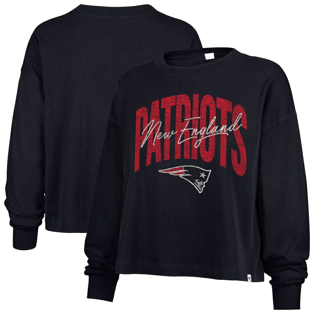 New England Patriots '47 Women's Muse Sydney Long Sleeve Cropped T-Shirt - Navy T-shirts