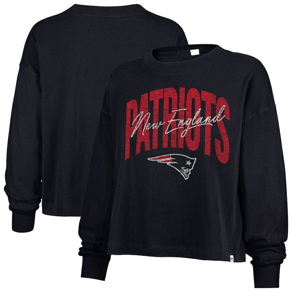 New England Patriots '47 Women's Muse Sydney Long Sleeve Cropped T-Shirt - Navy T-shirts