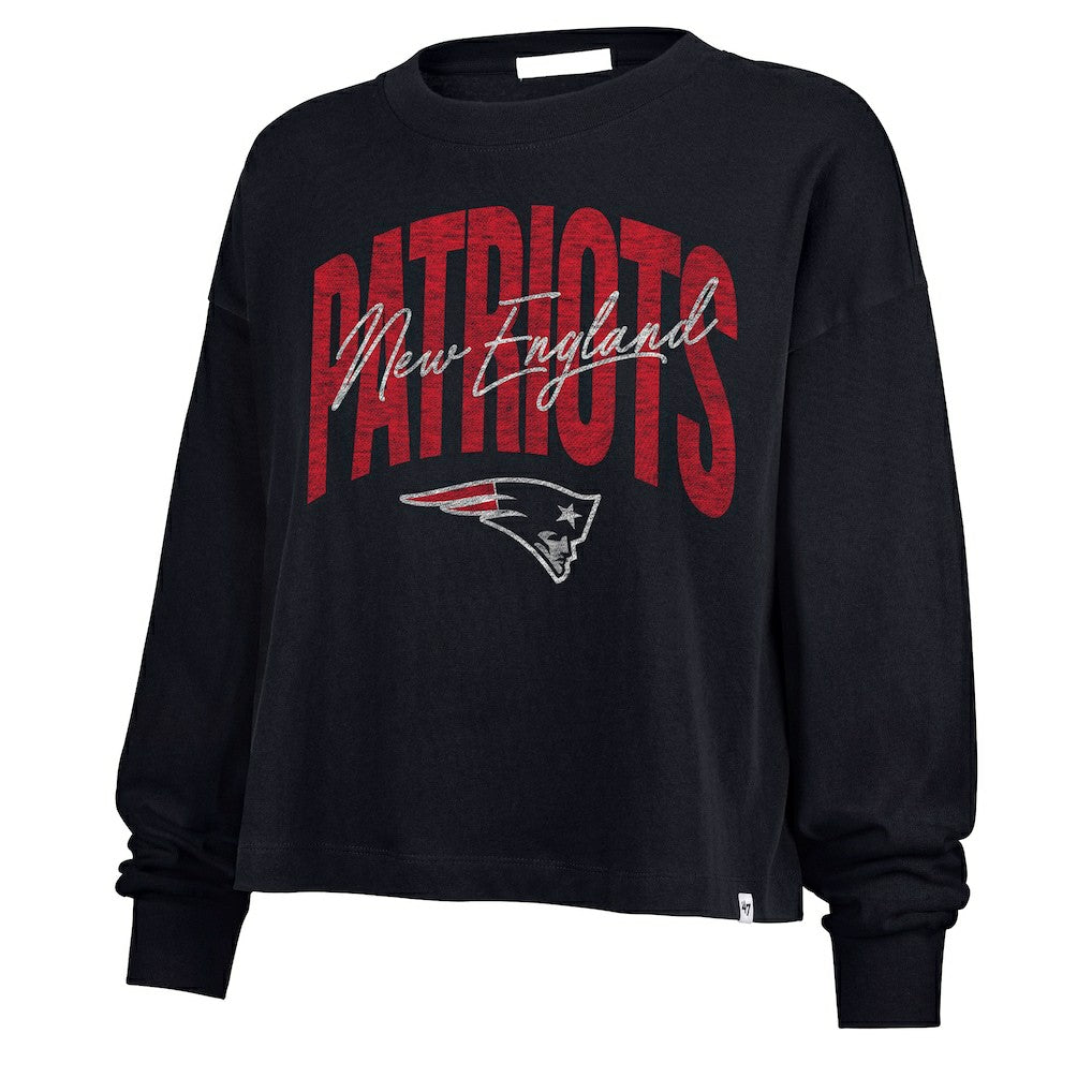 New England Patriots '47 Women's Muse Sydney Long Sleeve Cropped T-Shirt - Navy T-shirts