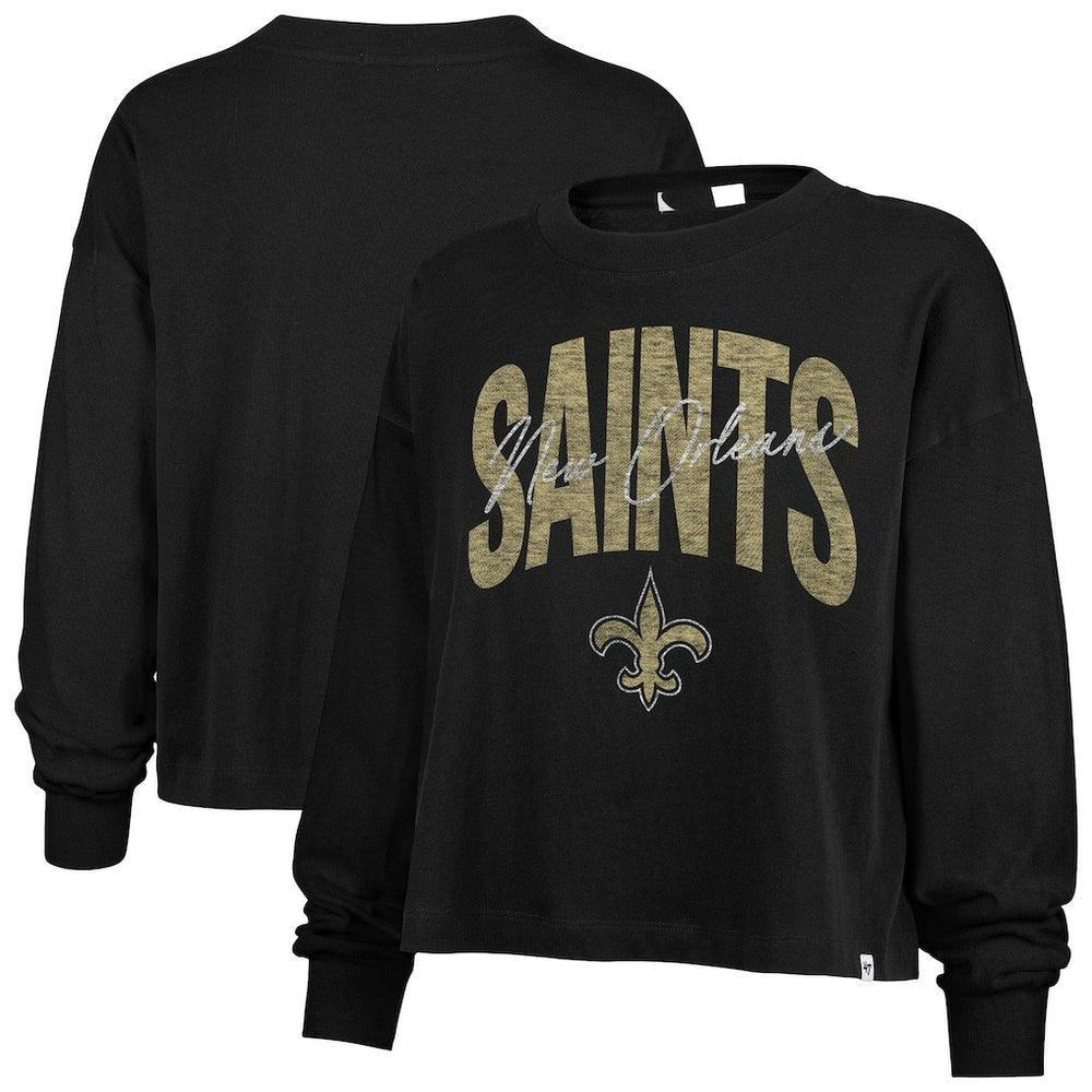 New Orleans Saints '47 Women's Muse Sydney Long Sleeve Cropped T-Shirt - Black T-shirts