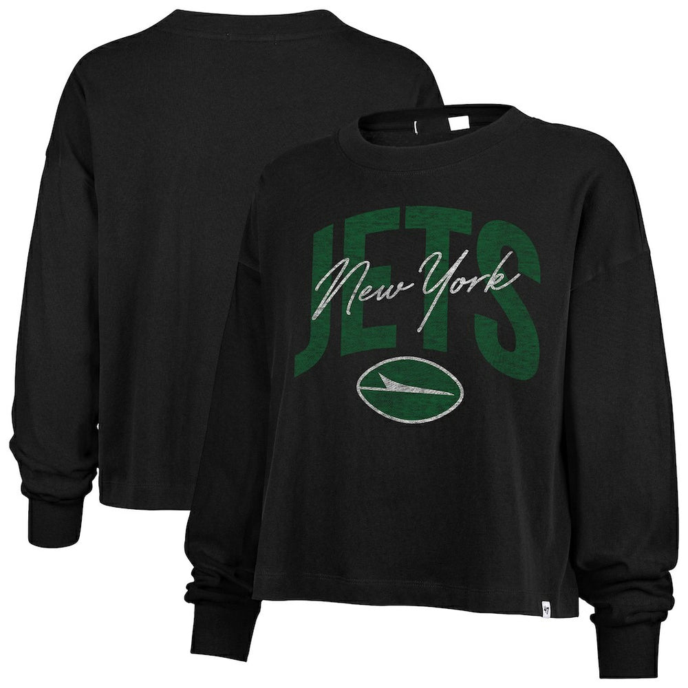 New York Jets '47 Women's Muse Sydney Long Sleeve Cropped T-Shirt - Black T-shirts