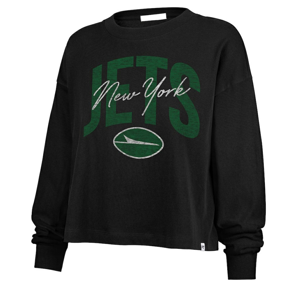 New York Jets '47 Women's Muse Sydney Long Sleeve Cropped T-Shirt - Black T-shirts