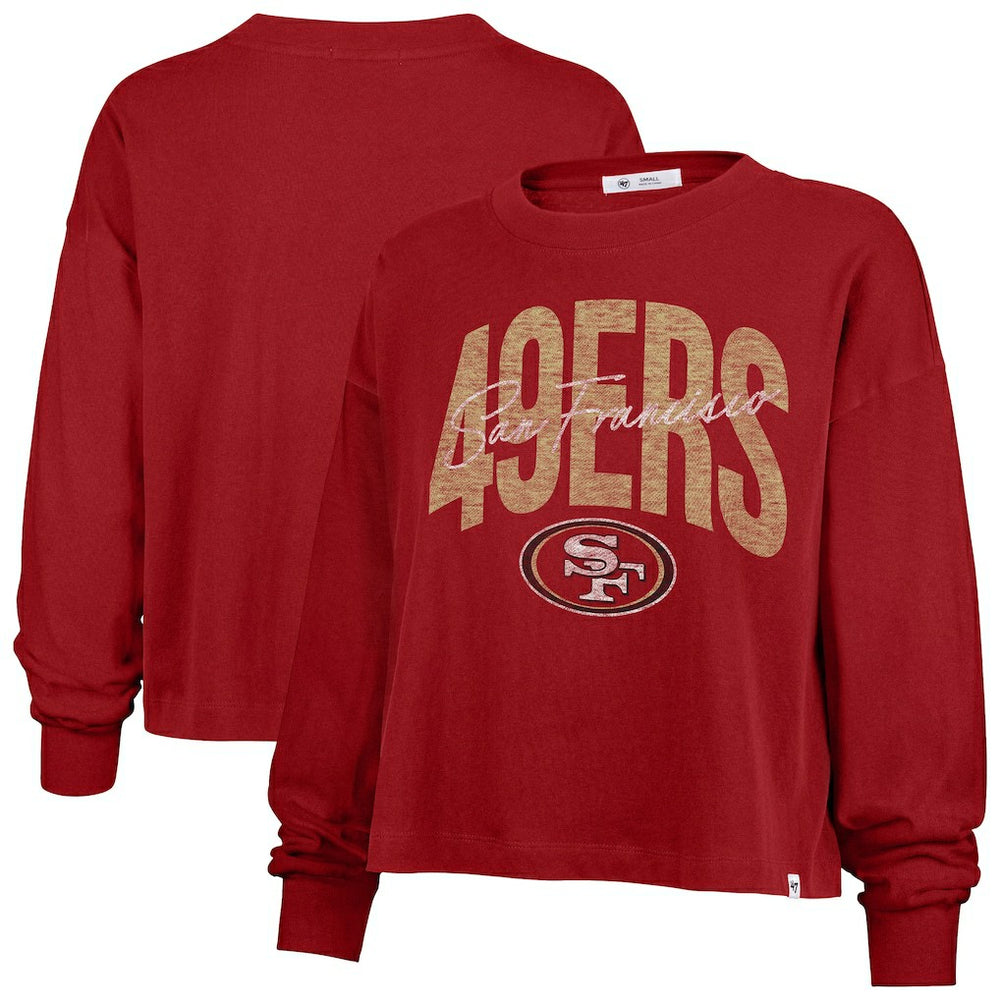 San Francisco 49ers '47 Women's Muse Sydney Long Sleeve Cropped T-Shirt - Scarlet T-shirts