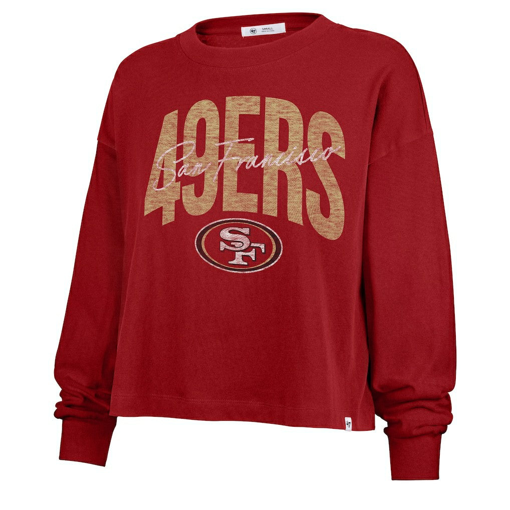 San Francisco 49ers '47 Women's Muse Sydney Long Sleeve Cropped T-Shirt - Scarlet T-shirts