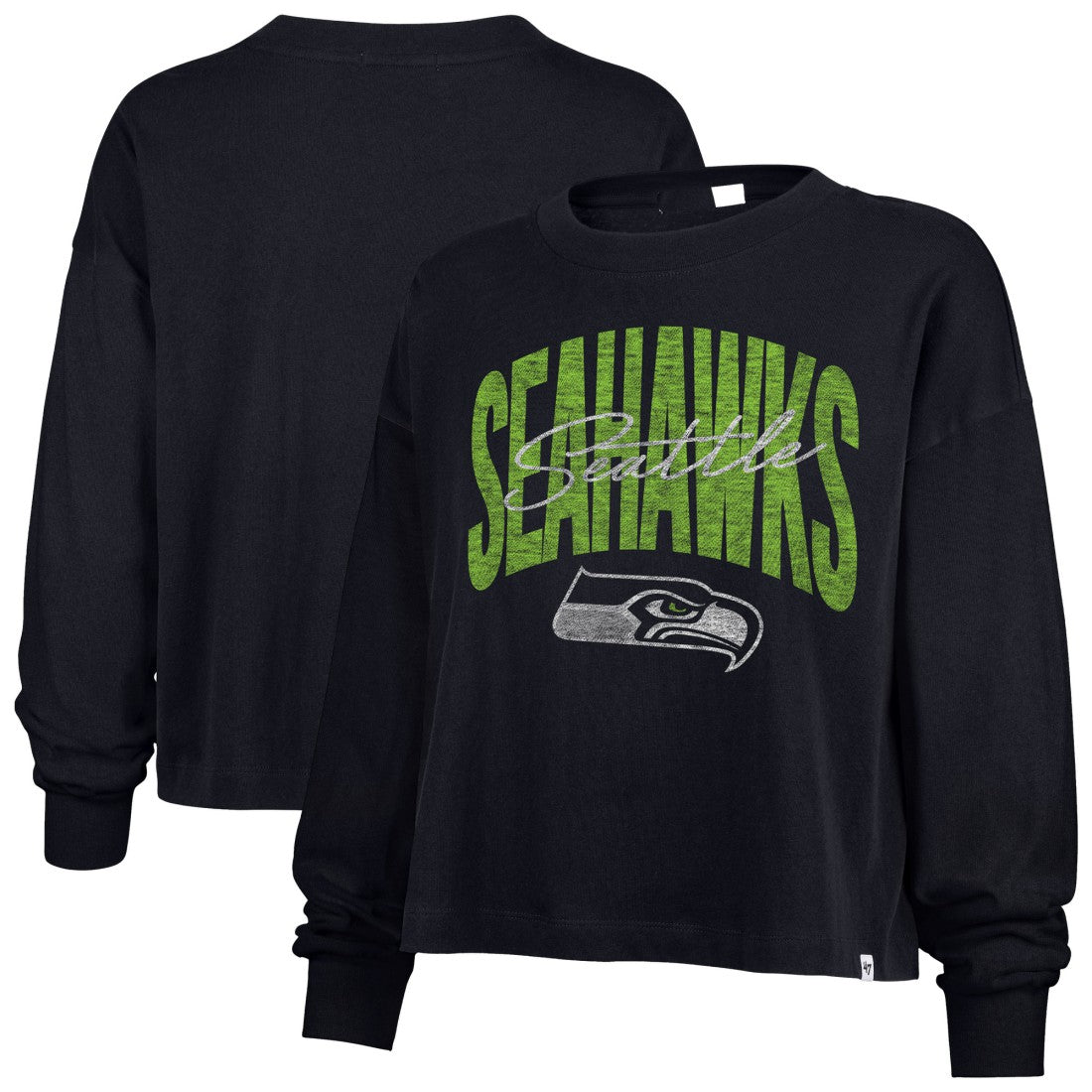 Seattle Seahawks '47 Women's Muse Sydney Long Sleeve Cropped T-Shirt - College Navy T-shirts