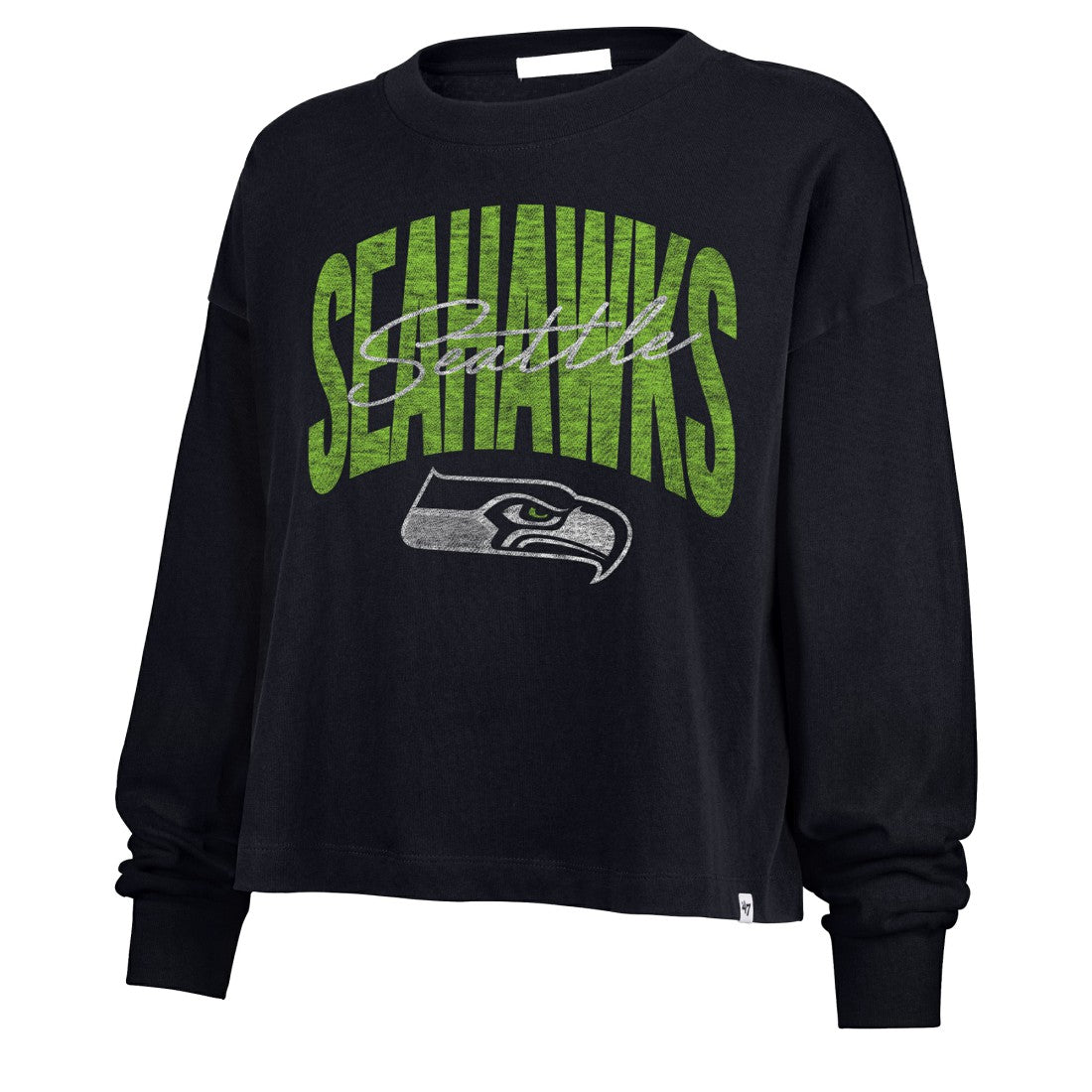 Seattle Seahawks '47 Women's Muse Sydney Long Sleeve Cropped T-Shirt - College Navy T-shirts
