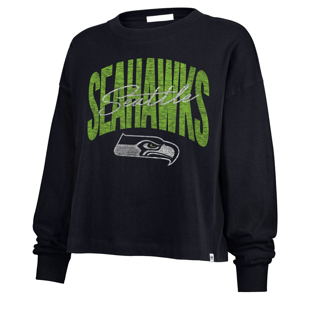 Seattle Seahawks '47 Women's Muse Sydney Long Sleeve Cropped T-Shirt - College Navy T-shirts