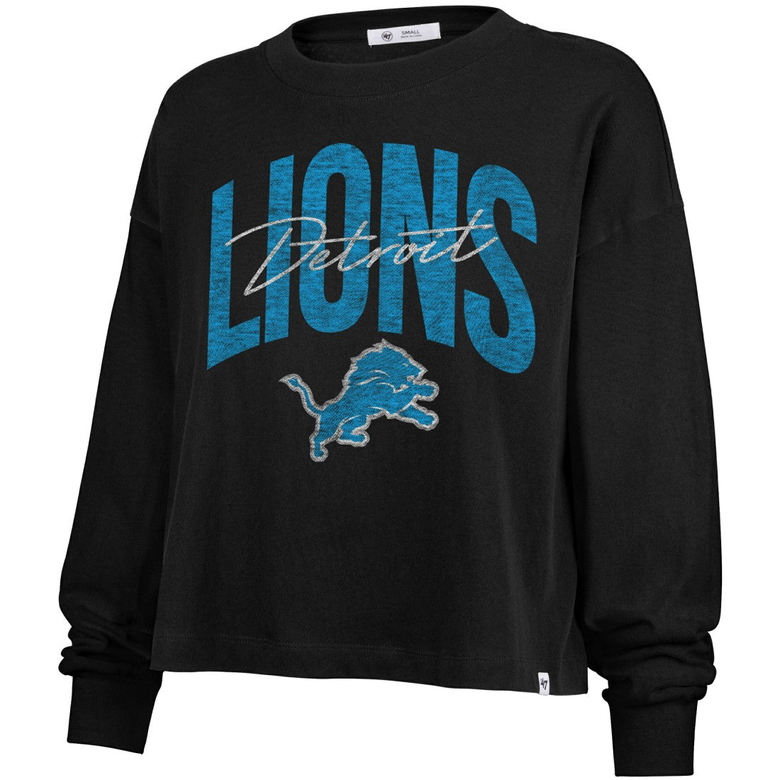 Detroit Lions '47 Women's Muse Sydney Long Sleeve Cropped T-Shirt - Black T-shirts