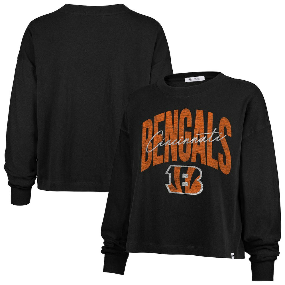 Cincinnati Bengals '47 Women's Muse Sydney Long Sleeve Cropped T-Shirt - Black T-shirts
