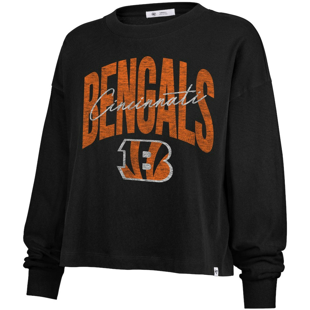 Cincinnati Bengals '47 Women's Muse Sydney Long Sleeve Cropped T-Shirt - Black T-shirts