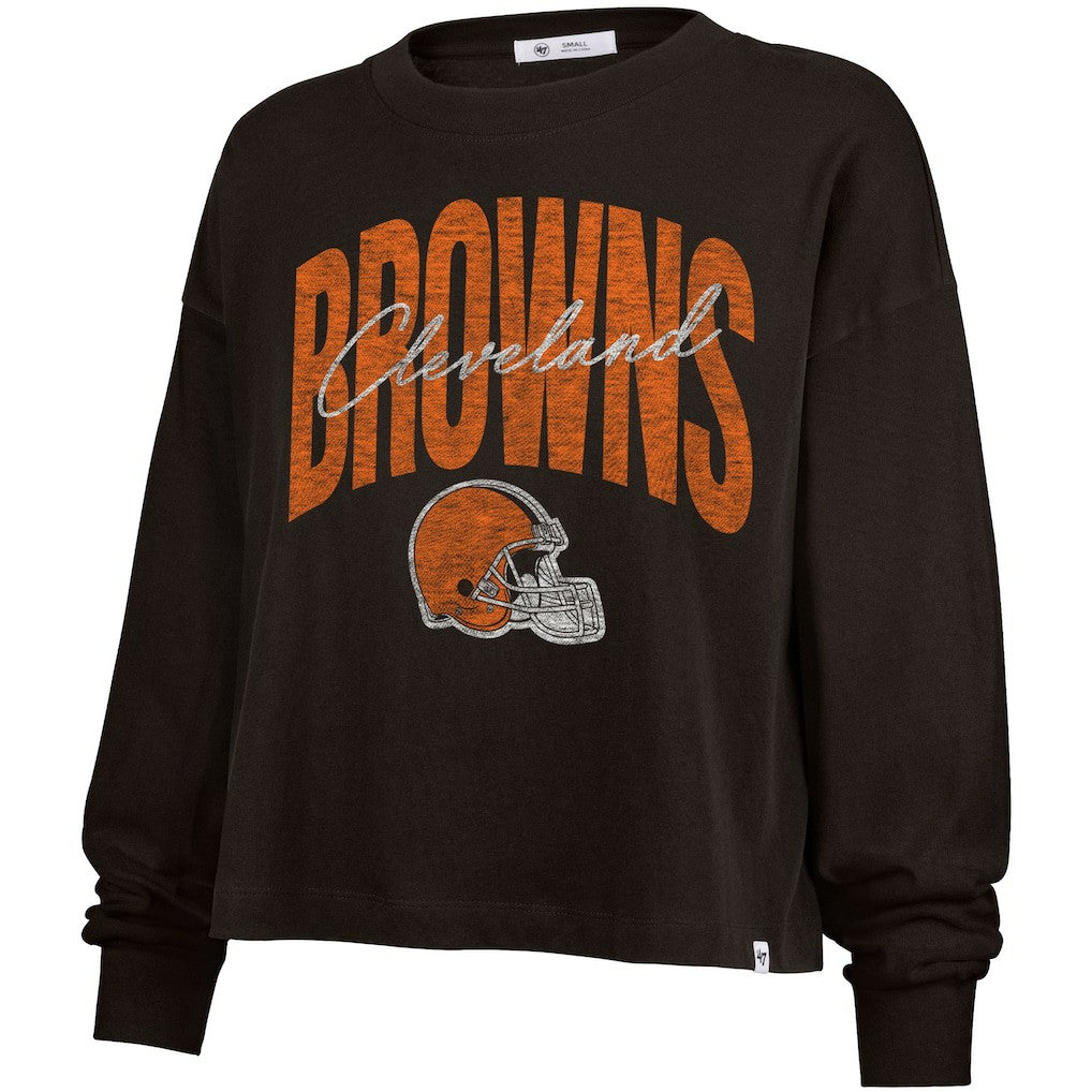 Cleveland Browns '47 Women's Muse Sydney Long Sleeve Cropped T-Shirt - Brown T-shirts