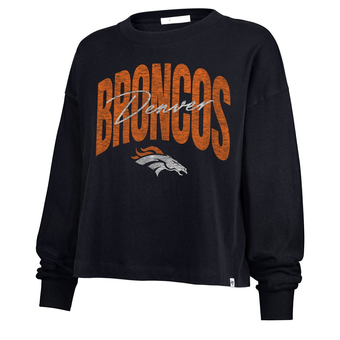 Denver Broncos '47 Women's Muse Sydney Long Sleeve Cropped T-Shirt - Navy T-shirts
