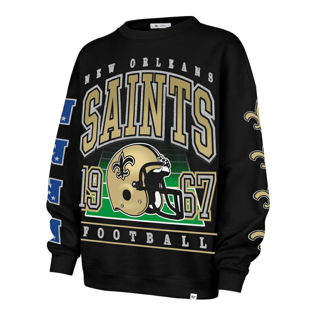 New Orleans Saints '47 Women's Go Big Oversized Pullover Sweatshirt - Black Pullover
