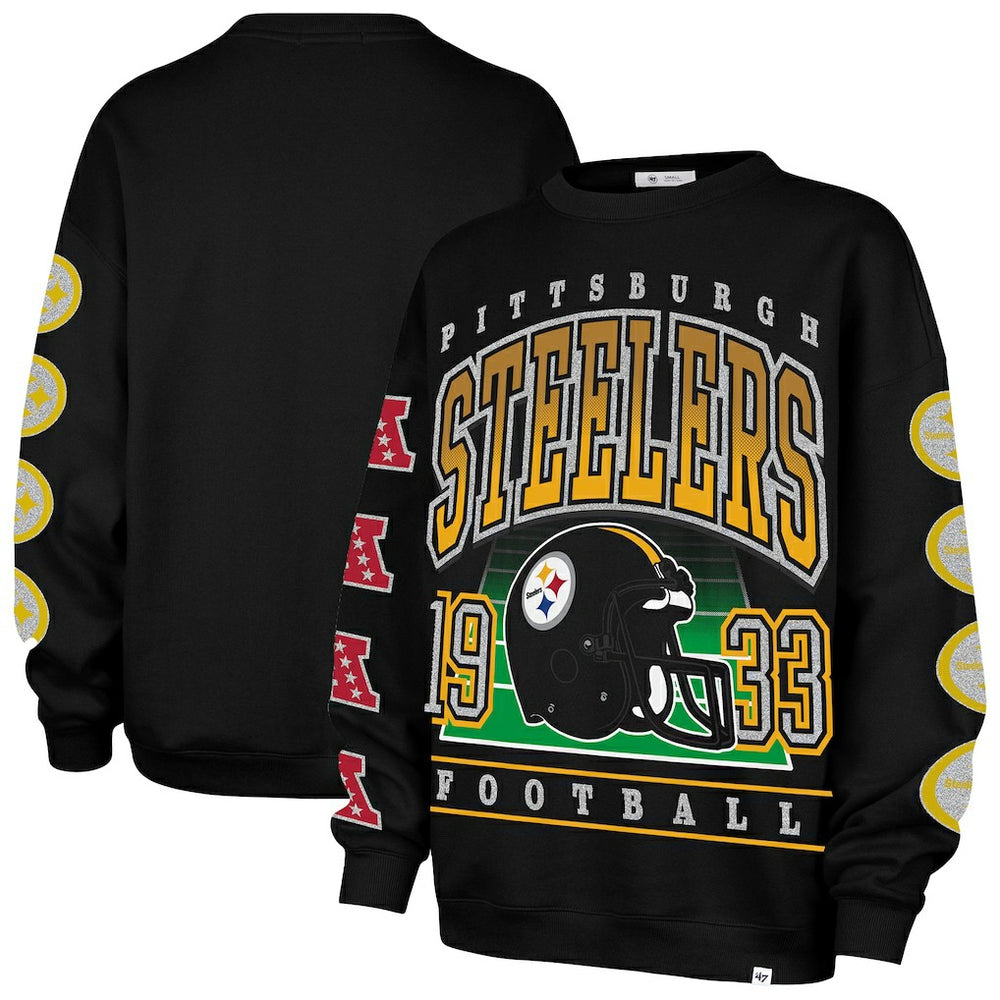 Pittsburgh Steelers '47 Women's Go Big Oversized Pullover Sweatshirt - Black Pullover