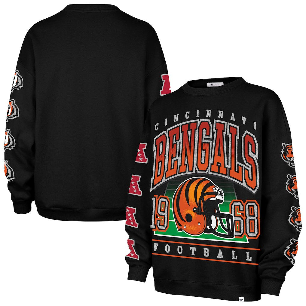 Cincinnati Bengals '47 Women's Go Big Oversized Pullover Sweatshirt - Black Pullover