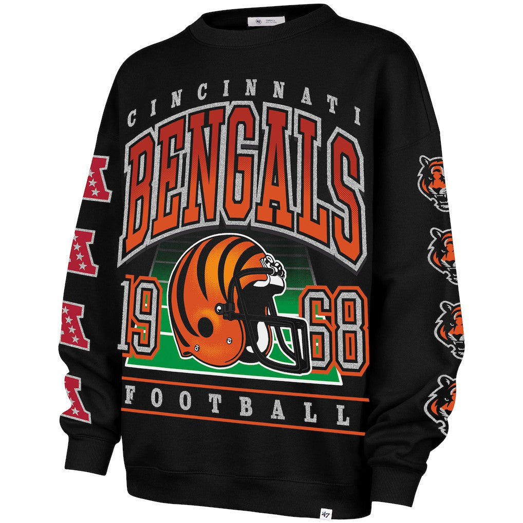 Cincinnati Bengals '47 Women's Go Big Oversized Pullover Sweatshirt - Black Pullover