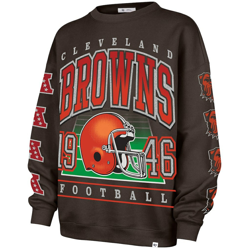 Cleveland Browns '47 Women's Go Big Oversized Pullover Sweatshirt - Brown Pullover