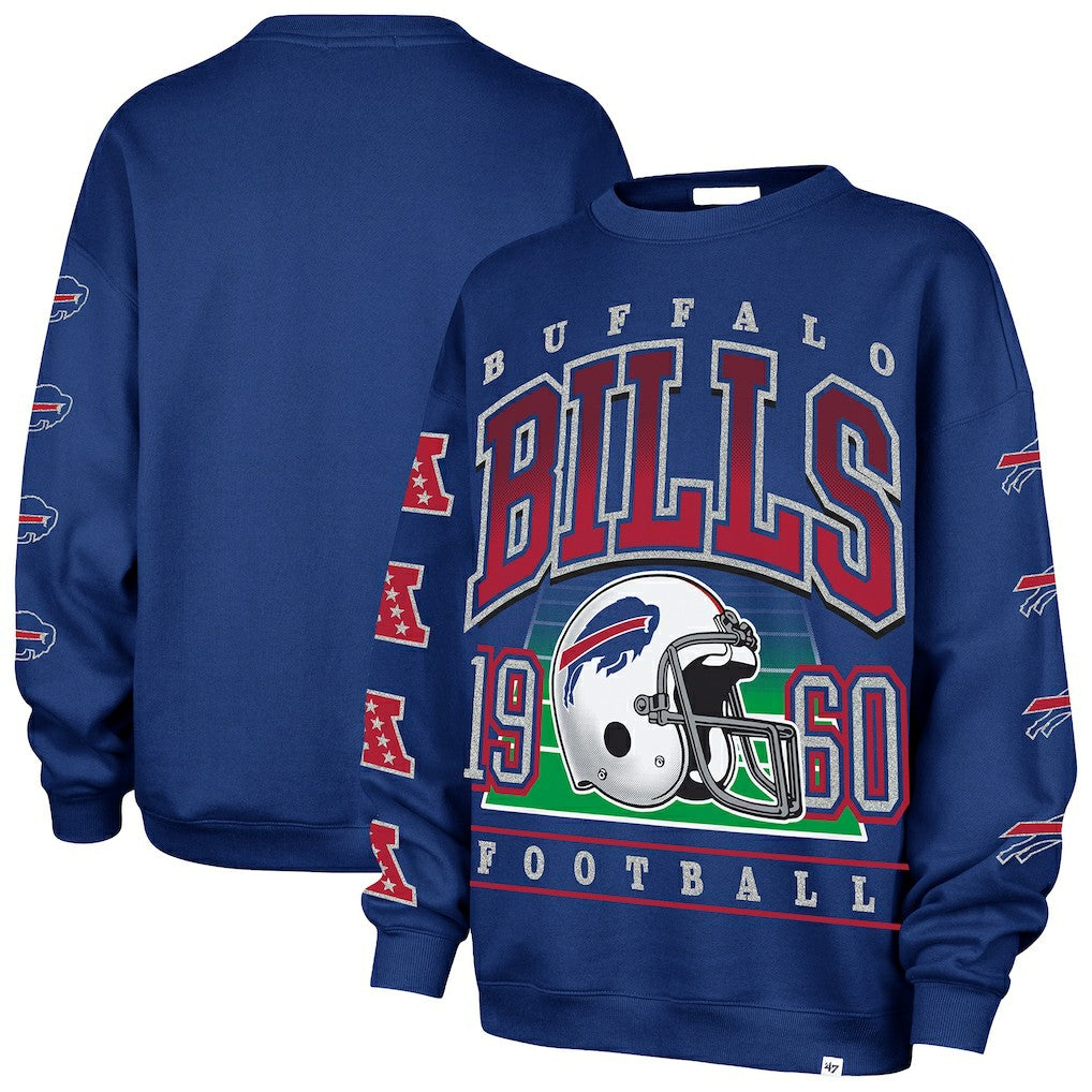 Buffalo Bills '47 Women's Go Big Oversized Pullover Sweatshirt - Royal Pullover
