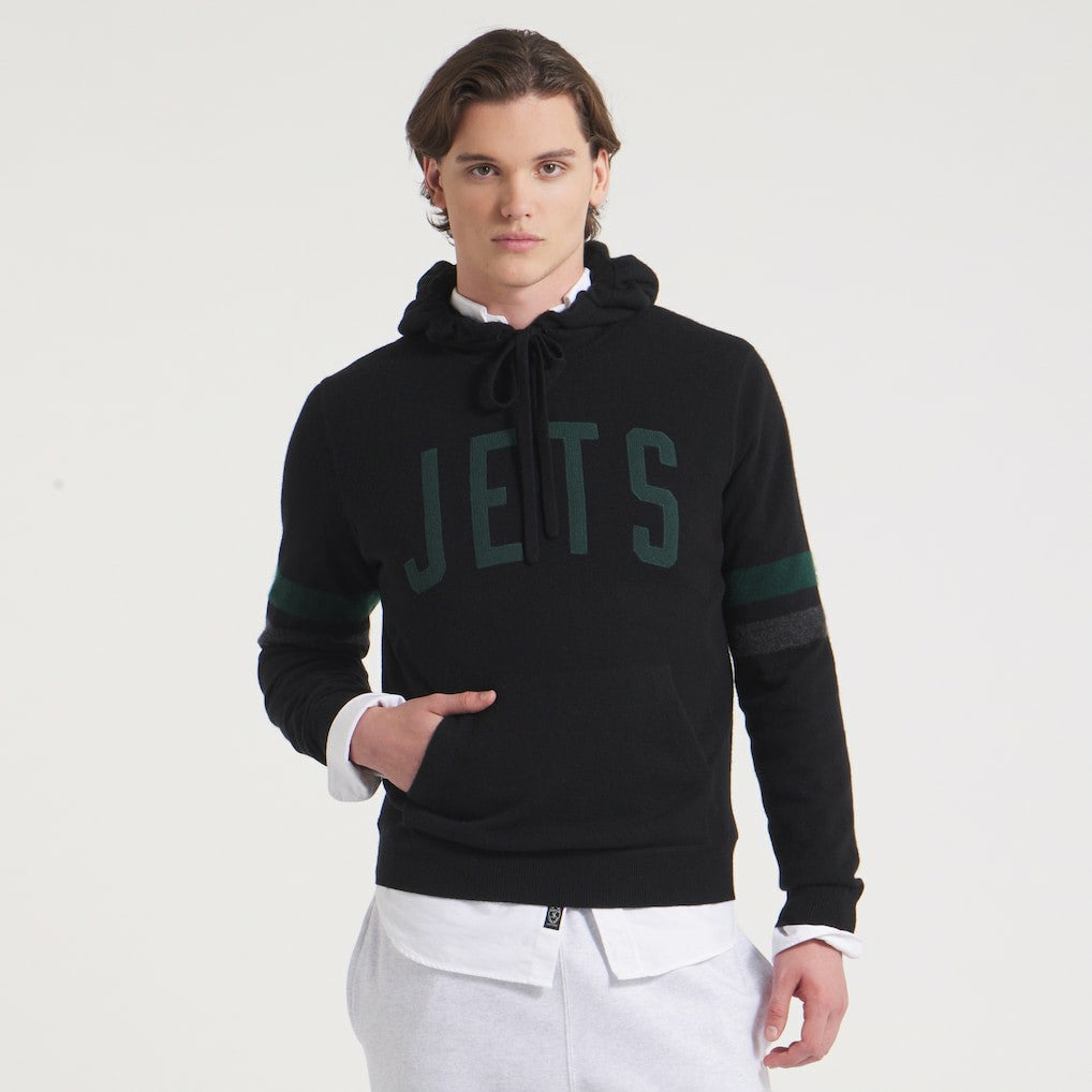New York Jets x Todd Snyder Cashmere Hoodie Sweater - Heather Black Hoodies