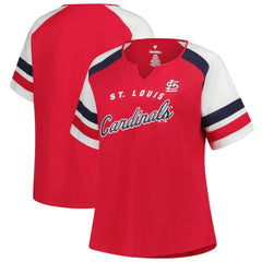 St. Louis Cardinals Profile Women's Plus Sized Arched Notch Neck T-Shirt - Red T-shirts