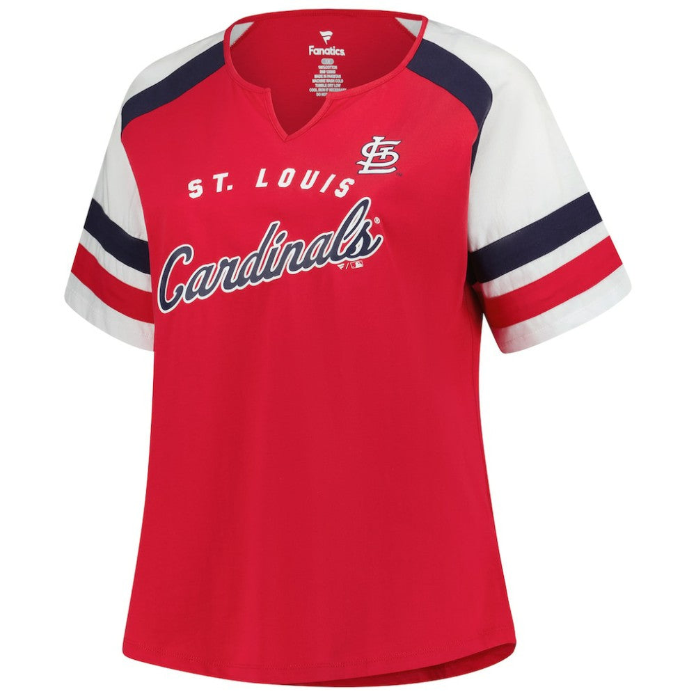 St. Louis Cardinals Profile Women's Plus Sized Arched Notch Neck T-Shirt - Red T-shirts