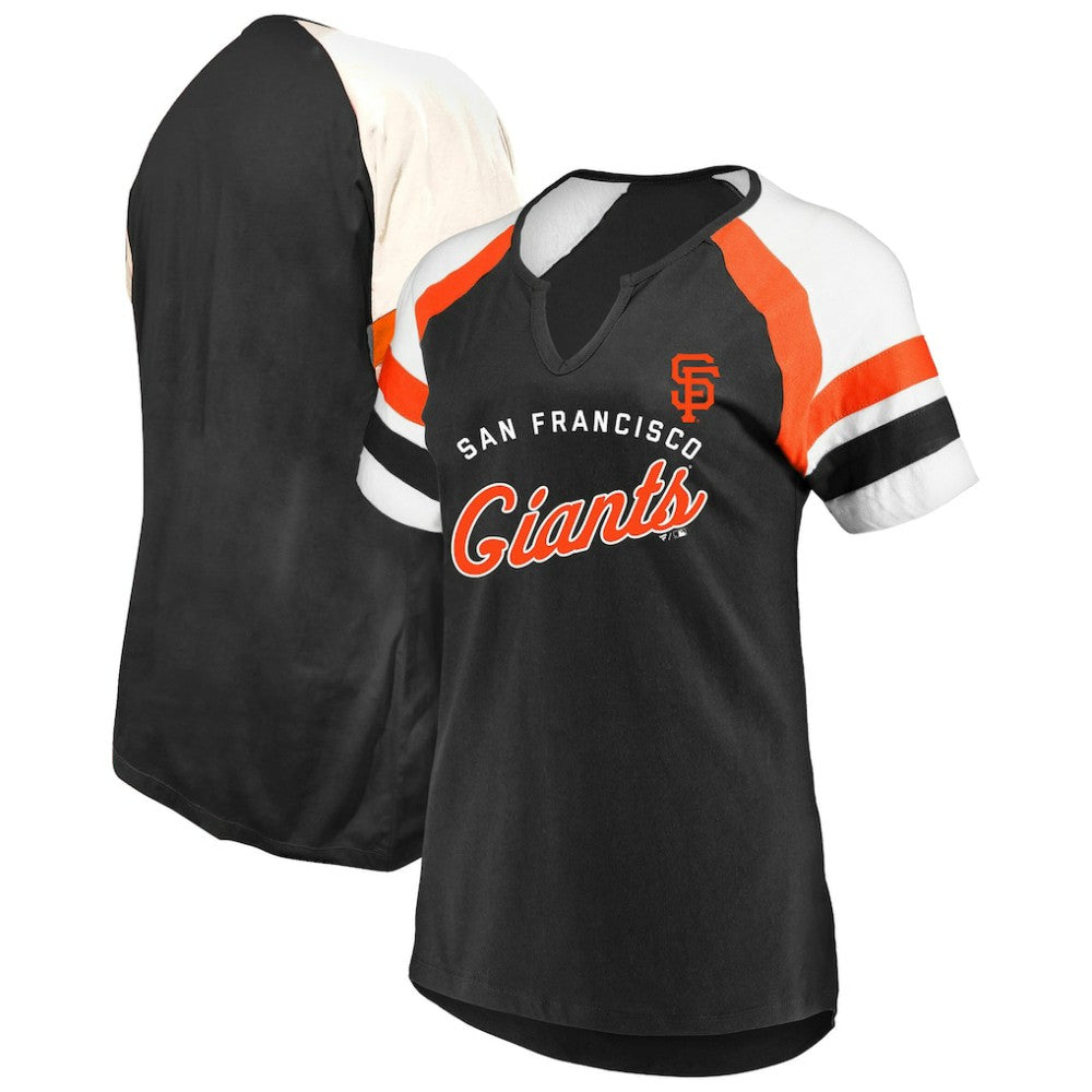 San Francisco Giants Profile Women's Arched Notch Neck T-Shirt - Black T-shirts