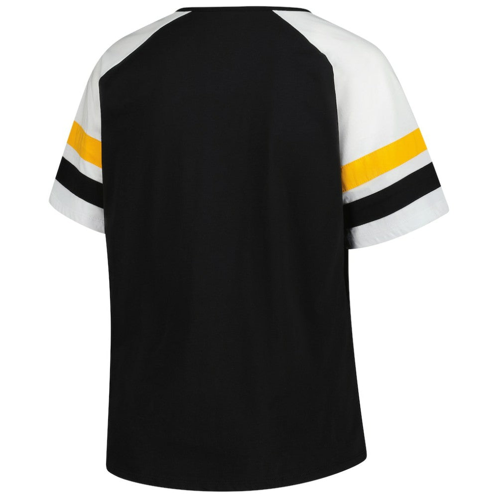 Pittsburgh Pirates Profile Women's Plus Sized Arched Notch Neck T-Shirt - Black T-shirts