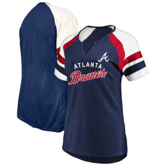 Atlanta Braves Profile Women's Arched Notch Neck T-Shirt - Navy T-shirts