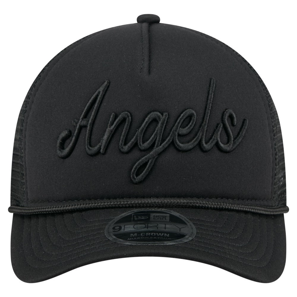 Los Angeles Angels New Era City Initial 9FORTY A-Frame M-Crown Adjustable Trucker Hat - Black Hats