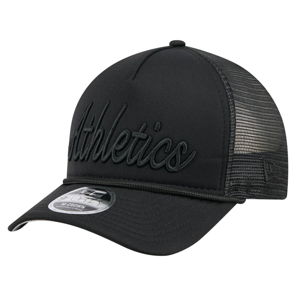 Athletics New Era City Initial 9FORTY A-Frame M-Crown Adjustable Trucker Hat - Black Hats