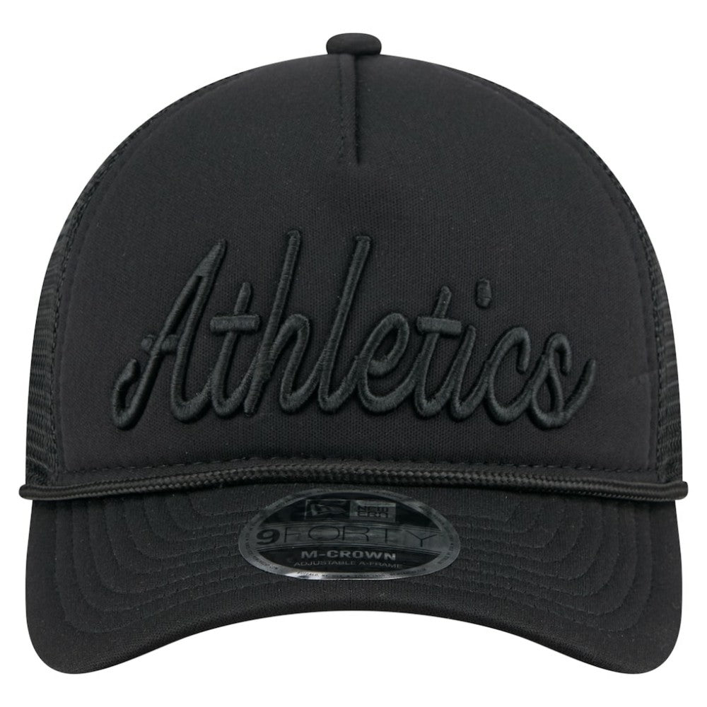 Athletics New Era City Initial 9FORTY A-Frame M-Crown Adjustable Trucker Hat - Black Hats