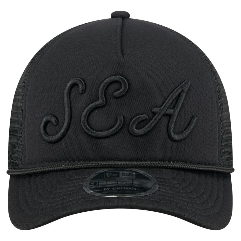 Seattle Mariners New Era City Initial 9FORTY A-Frame M-Crown Adjustable Trucker Hat - Black Hats