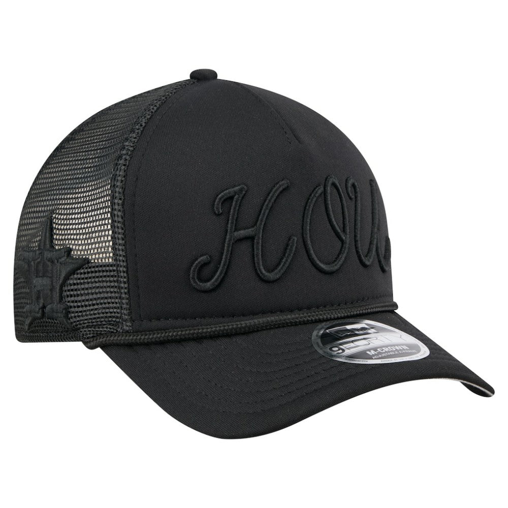 Houston Astros New Era City Initial 9FORTY A-Frame M-Crown Adjustable Trucker Hat - Black Hats