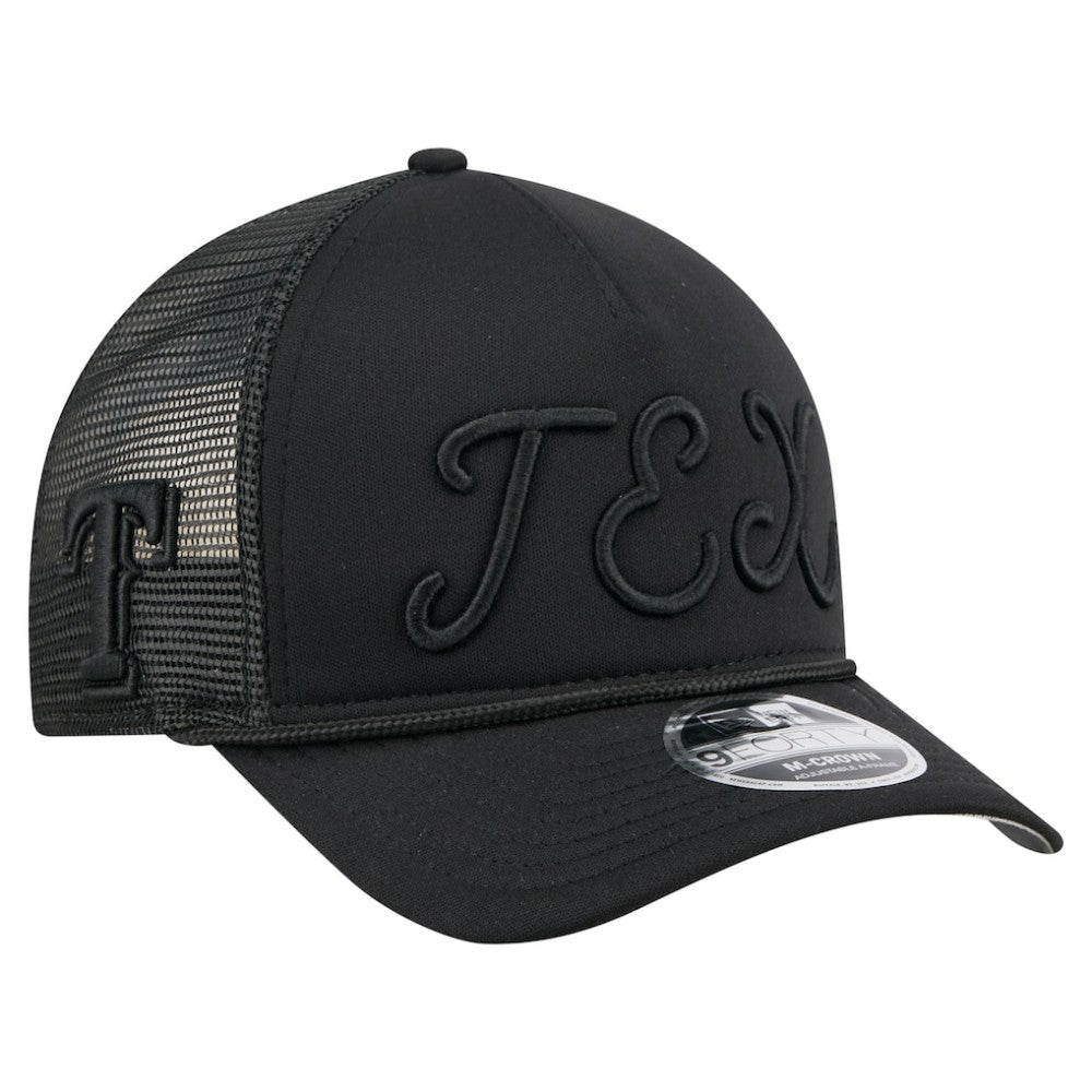 Texas Rangers New Era City Initial 9FORTY A-Frame M-Crown Adjustable Trucker Hat - Black Hats