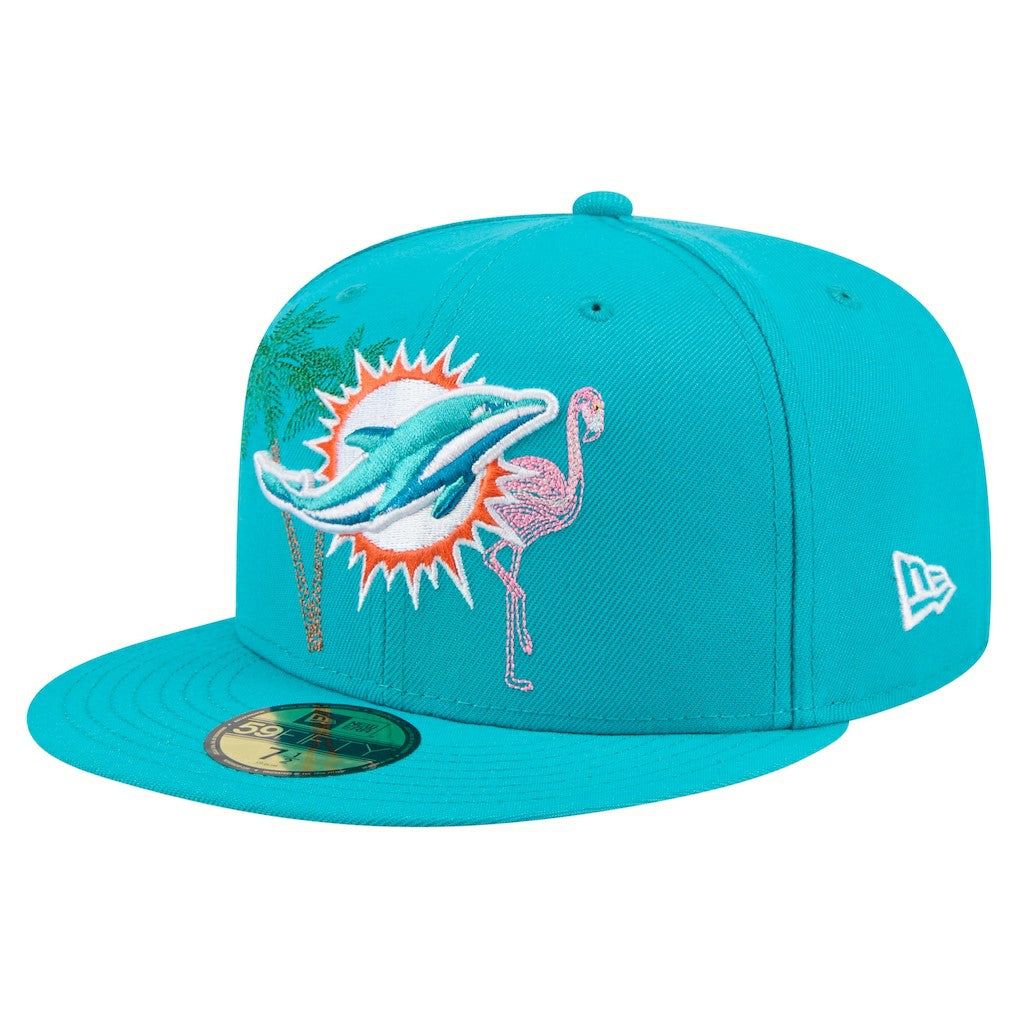 Miami Dolphins New Era State Stitch 59FIFTY Fitted Hat - Aqua Hats