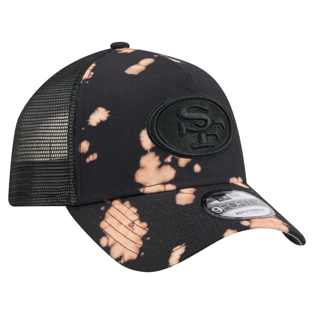 San Francisco 49ers New Era Bleached 9FORTY A-Frame Adjustable Hat - Black Hats