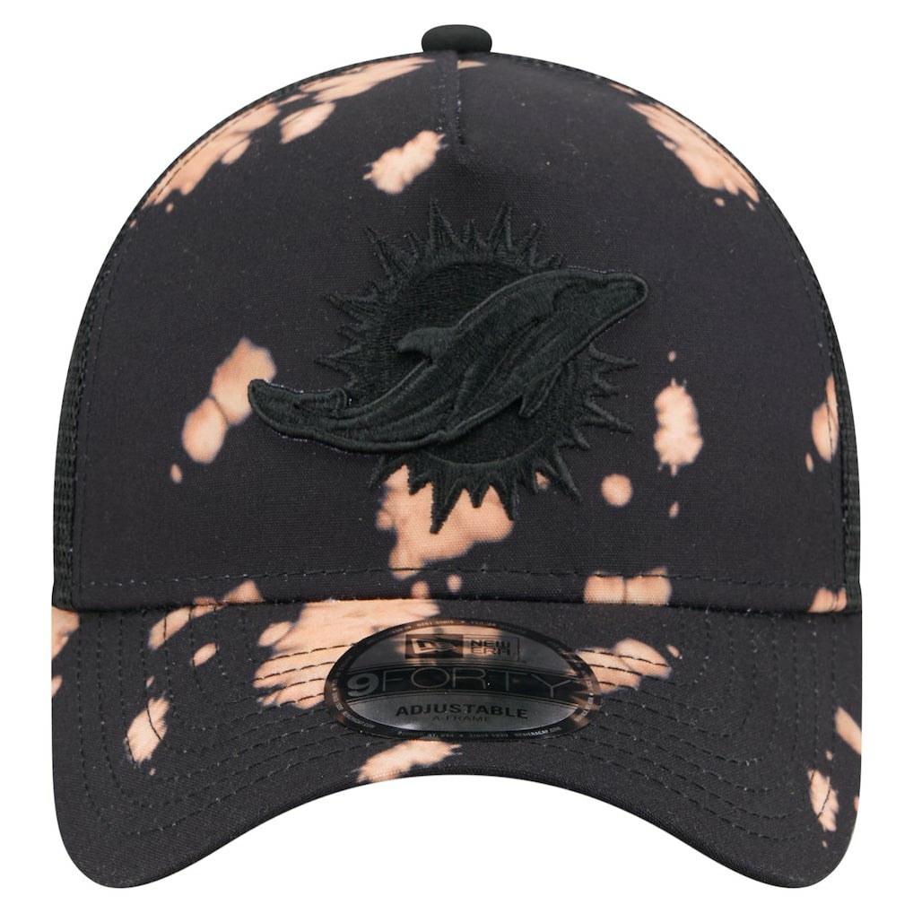 Miami Dolphins New Era Bleached 9FORTY A-Frame Adjustable Hat - Black Hats