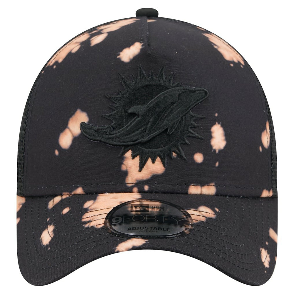 Miami Dolphins New Era Bleached 9FORTY A-Frame Adjustable Hat - Black Hats