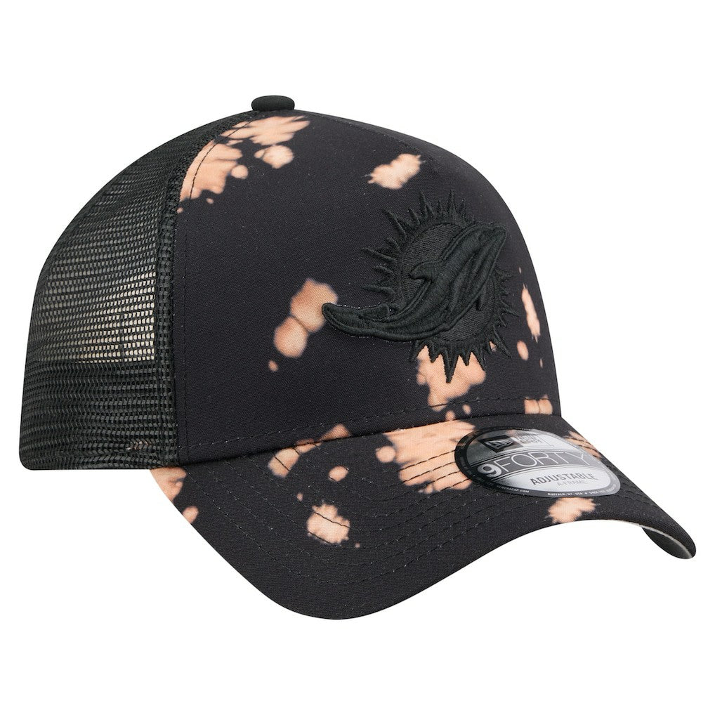 Miami Dolphins New Era Bleached 9FORTY A-Frame Adjustable Hat - Black Hats