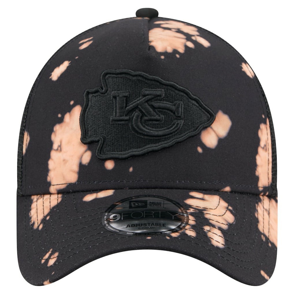 Kansas City Chiefs New Era Bleached 9FORTY A-Frame Adjustable Hat - Black Hats