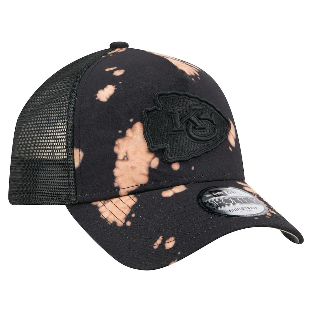 Kansas City Chiefs New Era Bleached 9FORTY A-Frame Adjustable Hat - Black Hats