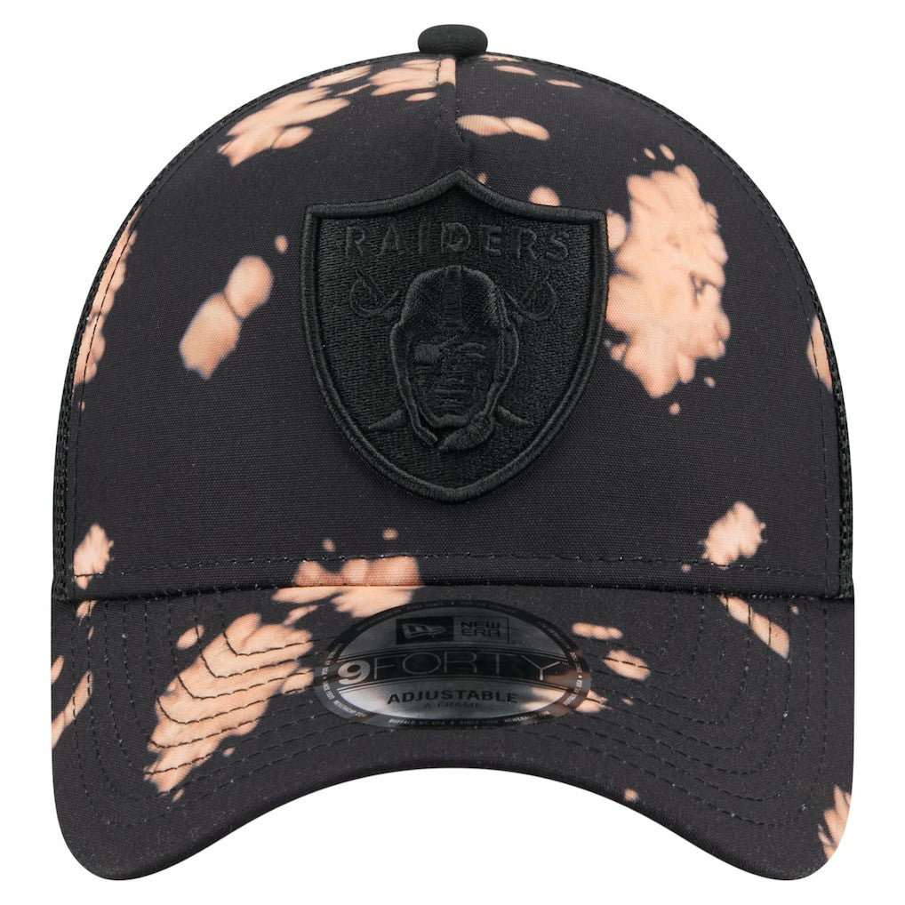 Las Vegas Raiders New Era Bleached 9FORTY A-Frame Adjustable Hat - Black Hats