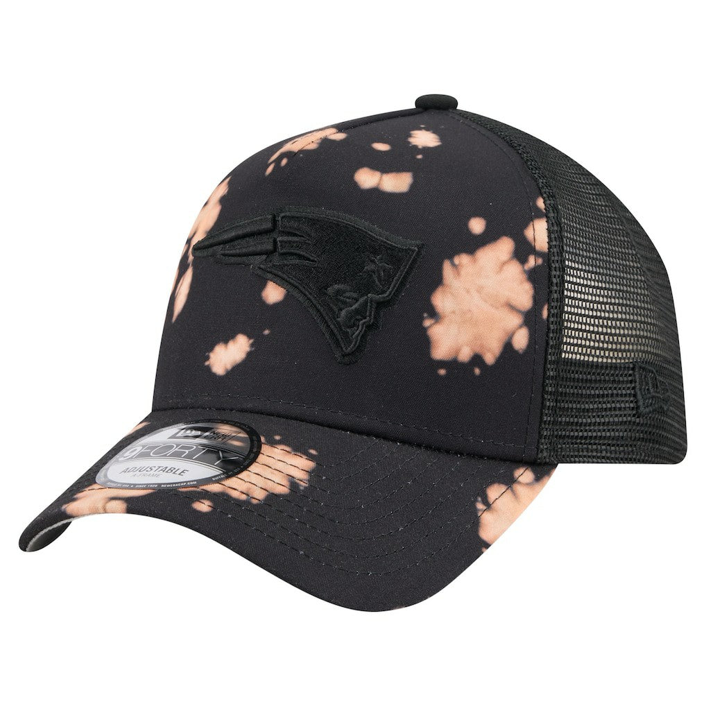 New England Patriots New Era Bleached 9FORTY A-Frame Adjustable Hat - Black Hats