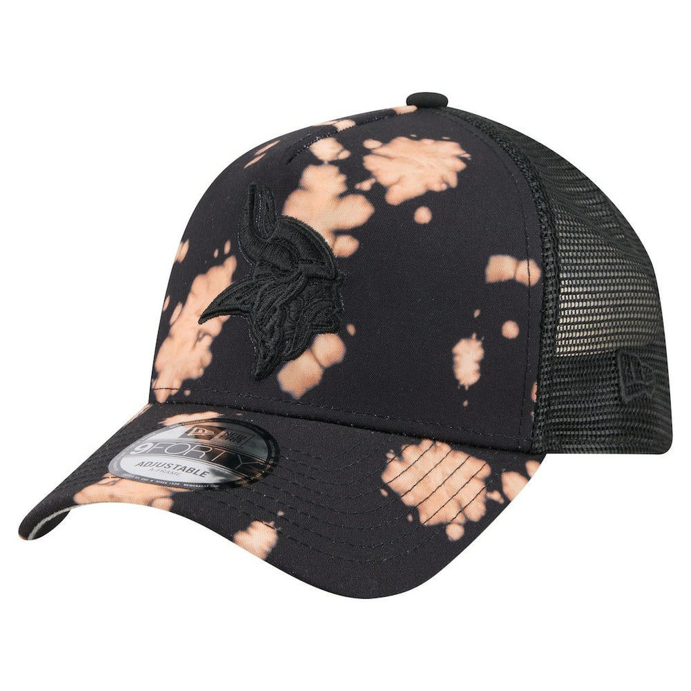 Minnesota Vikings New Era Bleached A-Frame 9FORTY Trucker Adjustable Hat - Black Hats