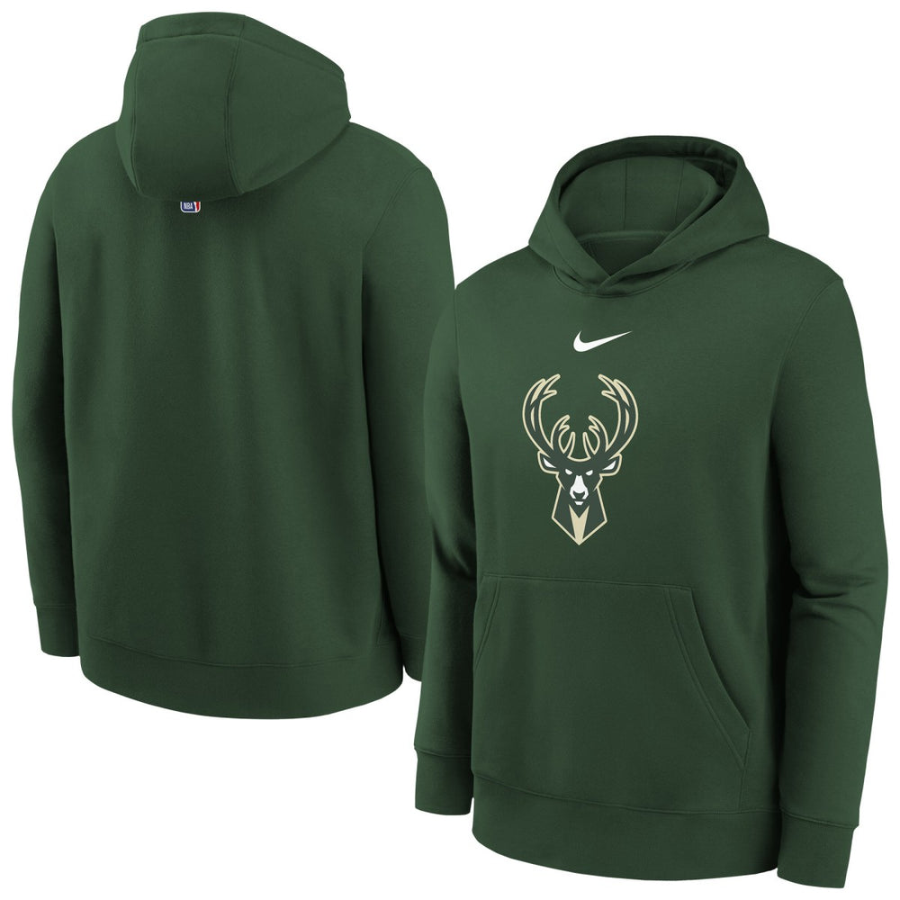 Milwaukee Bucks Youth 2025/26 Club Fleece Hoodie Hunter Green - Nike