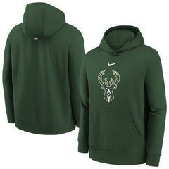 Milwaukee Bucks Youth 2025/26 Club Fleece Hoodie Hunter Green - Nike