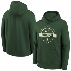 Milwaukee Bucks Youth 2025/26 Club Fleece Practice Hoodie Hunter Green - Nike