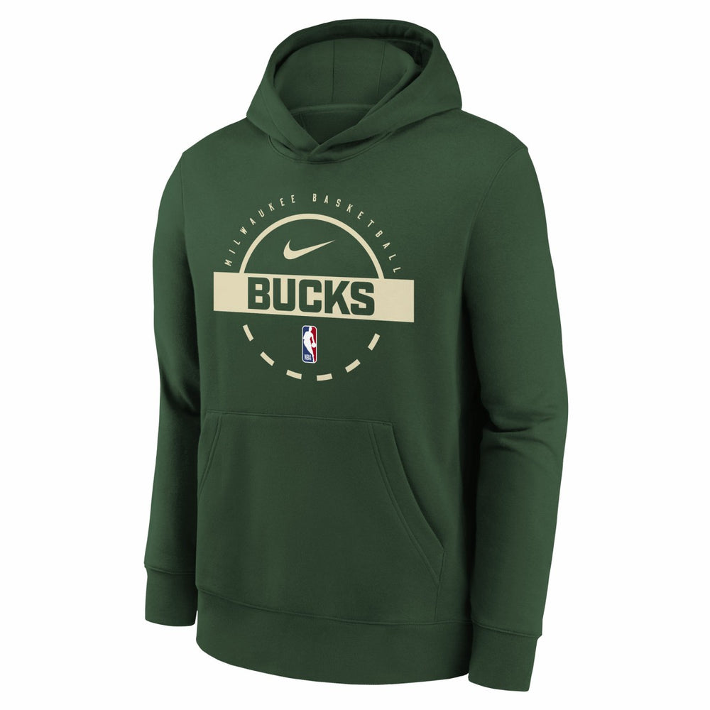Milwaukee Bucks Youth 2025/26 Club Fleece Practice Hoodie Hunter Green - Nike