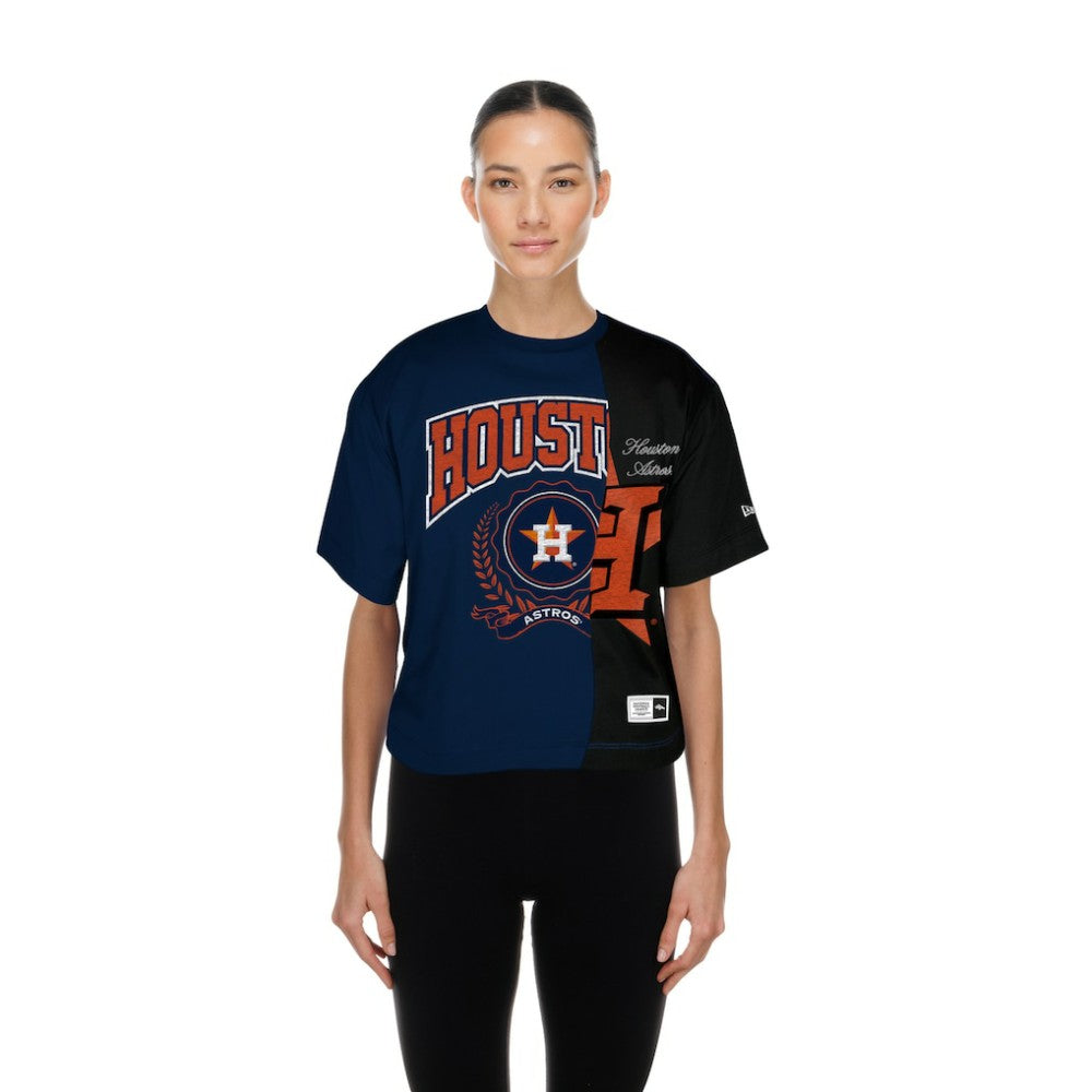 Houston Astros New Era Women's Upcycled Colorblocked Boxy Cropped T-Shirt - Navy T-shirts