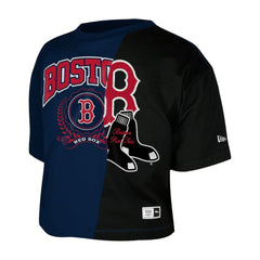 Boston Red Sox New Era Women's Upcycled Colorblocked Boxy Cropped T-Shirt - Navy T-shirts